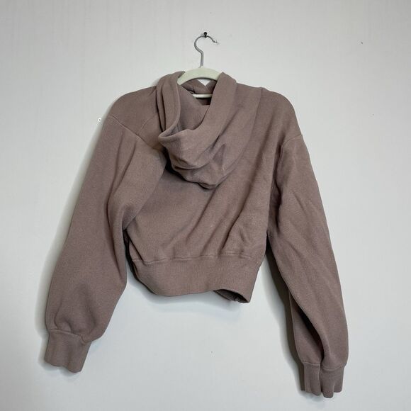 ZARA WOMEN'S LIGHT BROWN LONG SLEEVE DRAWSTRING CROPPED HOODIE SWEATSHIRT SIZE M - Picture 2 of 3